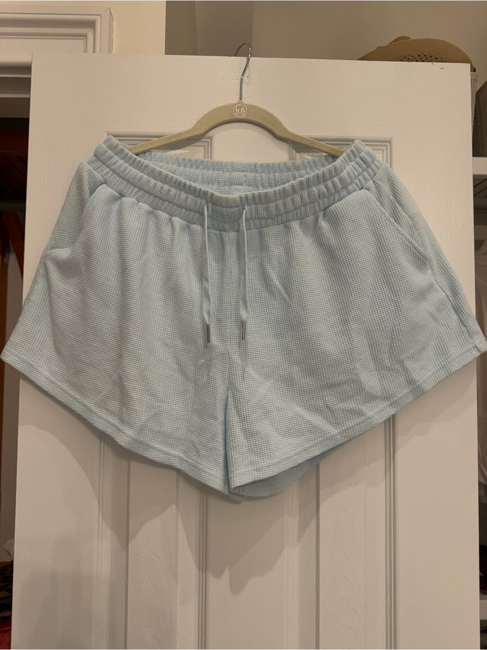 Light Blue Waffle Knit Drawstring Women’s Shorts comfrt